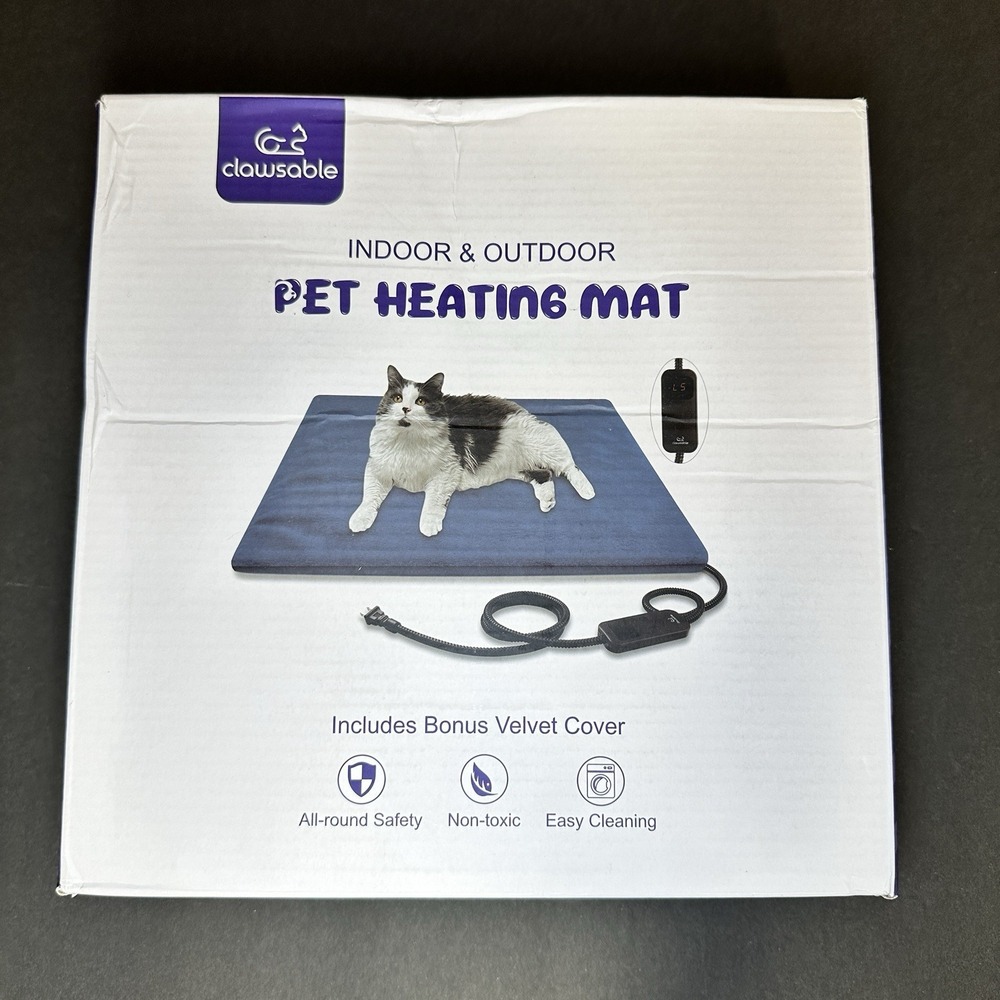 Clawsable Pet Heating Mat 17.7" Heated Pad Cat Dog Adjustable Temp PL4545